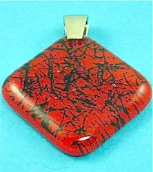Red abstract fused glass pendant 