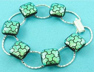 Green dichoric fused glass bracelet