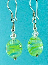 Green flameworked lentil earrings