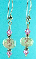 Pink flamework flower earrings