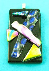 Abstract dichroic fused glass pendant 
