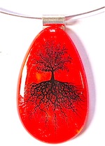 Red glass pendant with black tree decal 