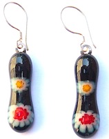 Black fused glass millefiori drop earrings