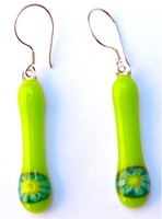 Lime millifiori fused glass drop earrings