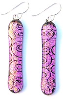 Pink dichroic fused glass drop earrings