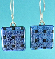 Blue dichroic lattice glass earrings 